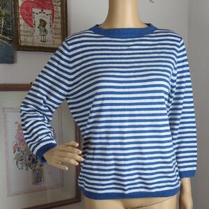 Lambswool Blend Blue and White Striped Sweater L/P